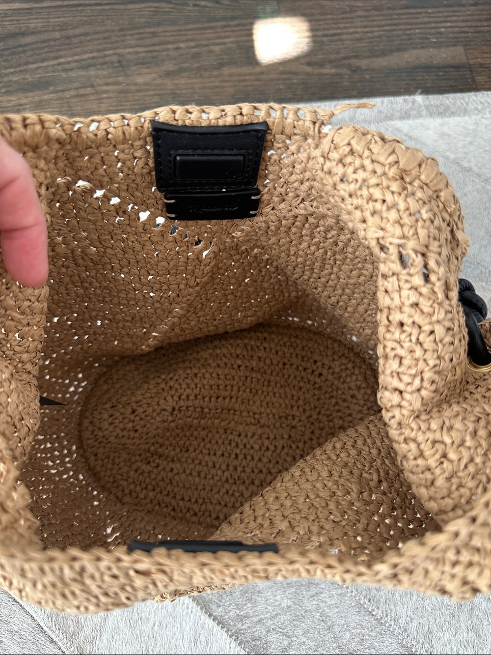 Madewell Woven Straw Hobo Bag with Black Handle and Gold Accents - Picture 7 of 8